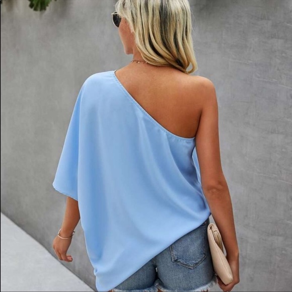Boho one shoulder oversized solid blouse - Picture 6 of 15